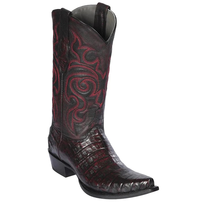 Men's Black Cherry Caiman Cowboy Boots: Genuine Leather Snip Toe Western Dress Boots