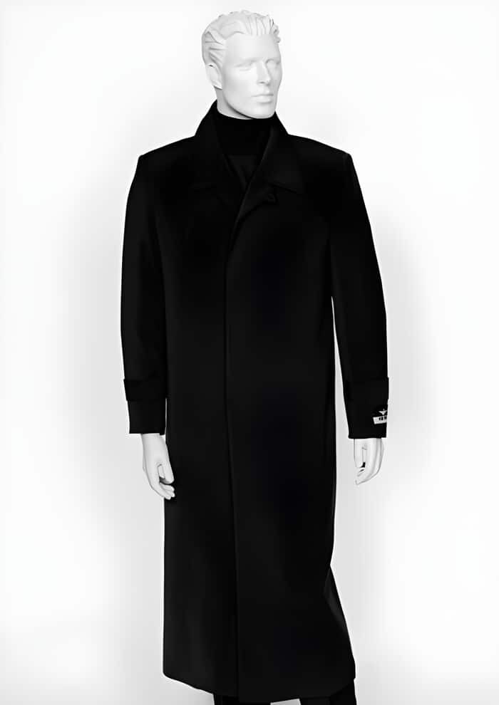 Men's Black Maxi Duster Coat - Full Length, 4 Button Long Coat