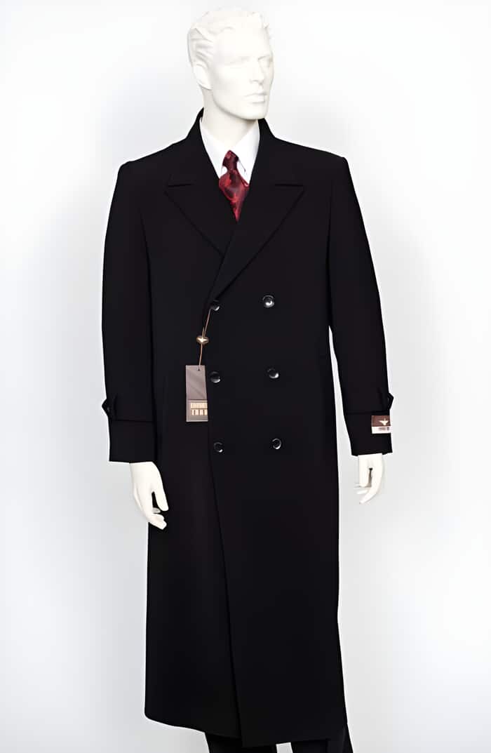 Men's Black Double Breasted Trench Coat - Full Length Maxi Duster Coat