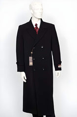 Men's Black Double Breasted Trench Coat - Full Length Maxi Duster Coat