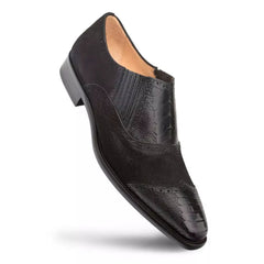 Men's Black Ostrich & Suede Slip-On Dress Shoes - Luxury Gored Loafers by Mezlan