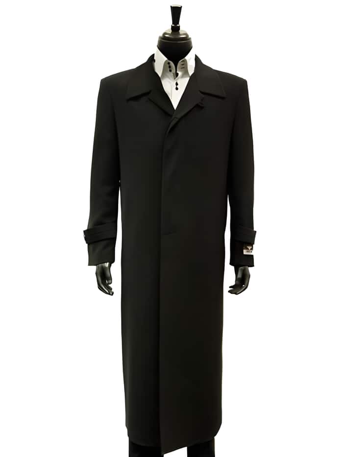 Men's Black Plush Microfiber Trench Coat - Long Overcoat Winter Topcoat