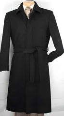 Men's Wool Blend Ankle-Length Overcoat with Belt - Black