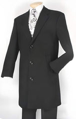 Men's Black Wool Blend Overcoat - Mid-Length Car Coat with Full Lining