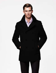 Men's Black Peacoat with Slash Pockets - Available November