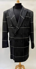 Men's Black & White Houndstooth Check Plaid Overcoat - Winter Wool Blend Topcoat