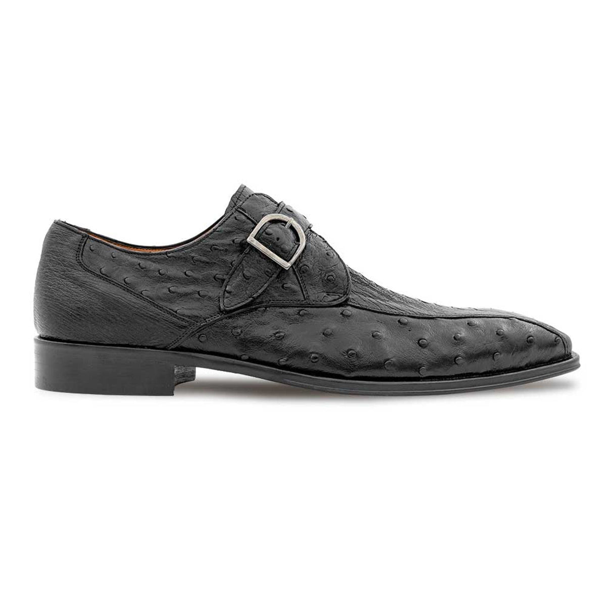 Men's Black Ostrich Leather Monk Strap Shoes: Luxurious Genuine Quill Dress Shoes by Mezlan