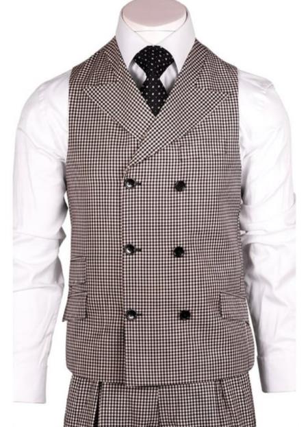 Women's Black & White Check Wide Leg Wool Suit with Vest