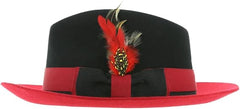 Men's Wool Fedora Hat - Crushable, Black & Red with Removable Feather