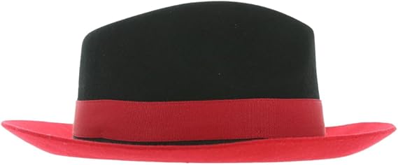 Men's Wool Fedora Hat - Crushable, Black & Red with Removable Feather