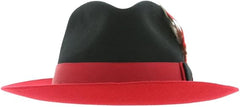 Men's Wool Fedora Hat - Crushable, Black & Red with Removable Feather