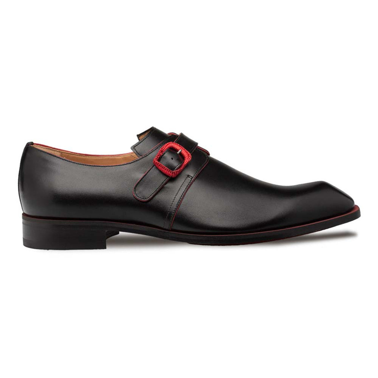 Mezlan Men's Black Leather Monk Strap Dress Shoes with Red Accents - Profumo