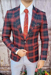 Men's Red Tartan Plaid Blazer Sport Coat