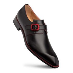 Mezlan Men's Black Leather Monk Strap Dress Shoes with Red Accents - Profumo