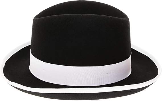 Men's Wool Fedora Hat - Crushable, Black & White with Removable Feather