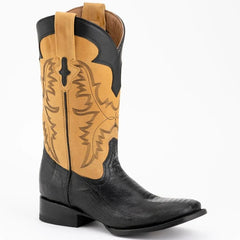 Men's Black Ostrich Leg Cowboy Boots - Handcrafted Ferrini Nash Western Dress Boots