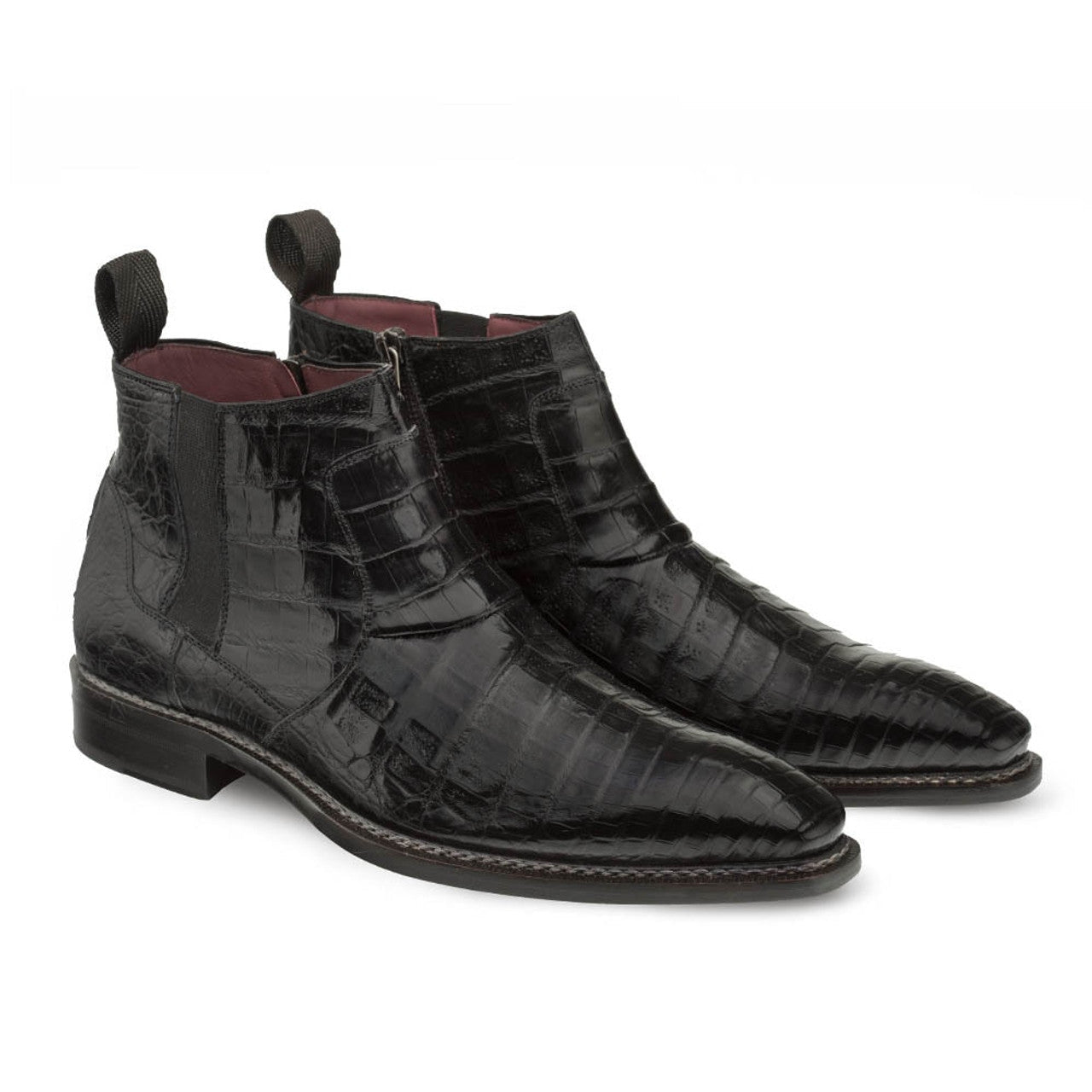 Mezlan Blackmore Men's Black Crocodile Leather Boots: Genuine Exotic Skin Plain Toe Dress Boots