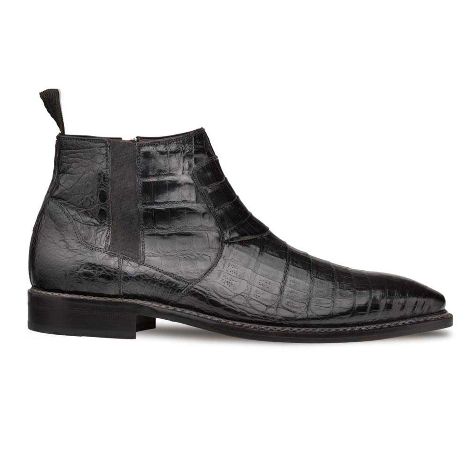 Mezlan Blackmore Men's Black Crocodile Leather Boots: Genuine Exotic Skin Plain Toe Dress Boots