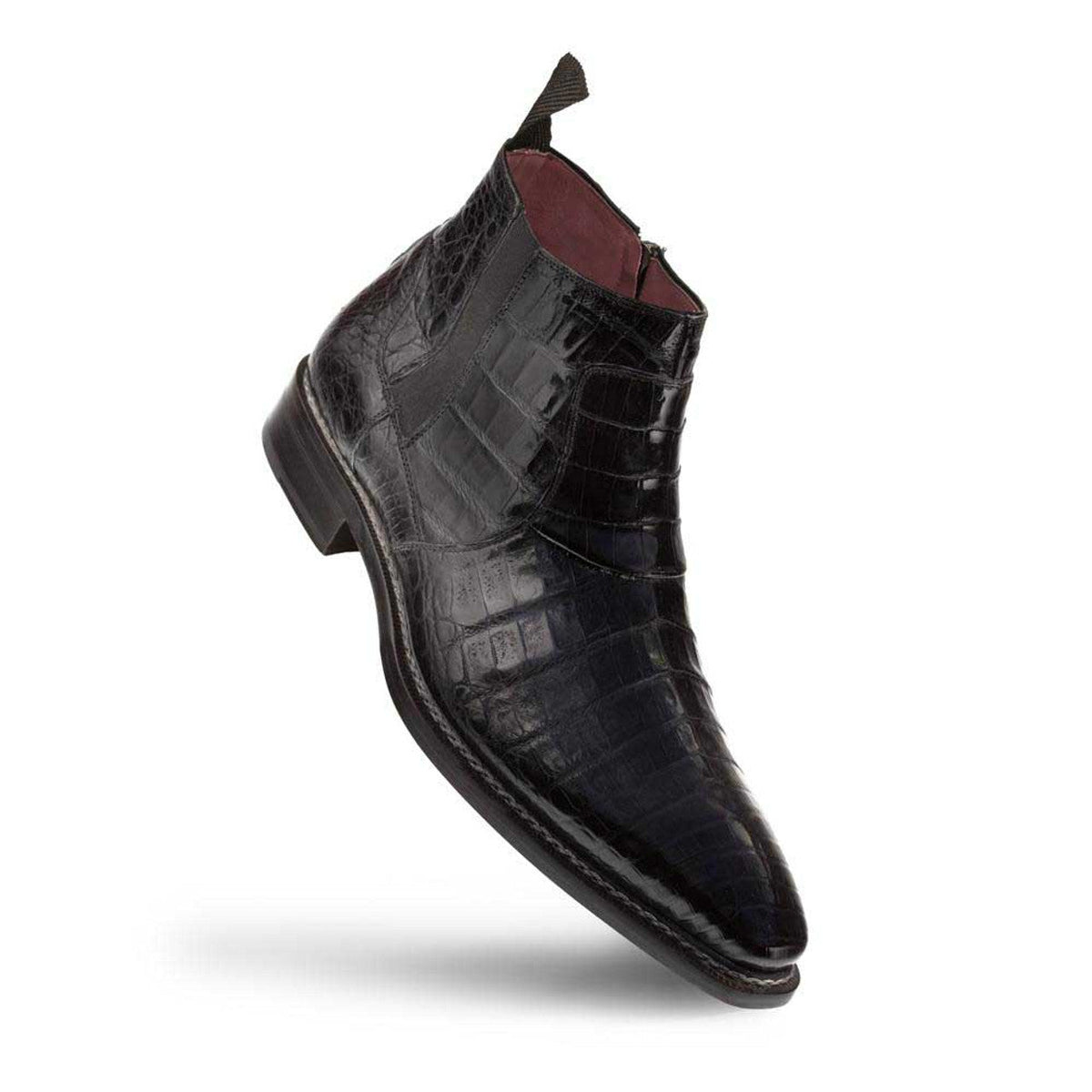 Mezlan Blackmore Men's Black Crocodile Leather Boots: Genuine Exotic Skin Plain Toe Dress Boots