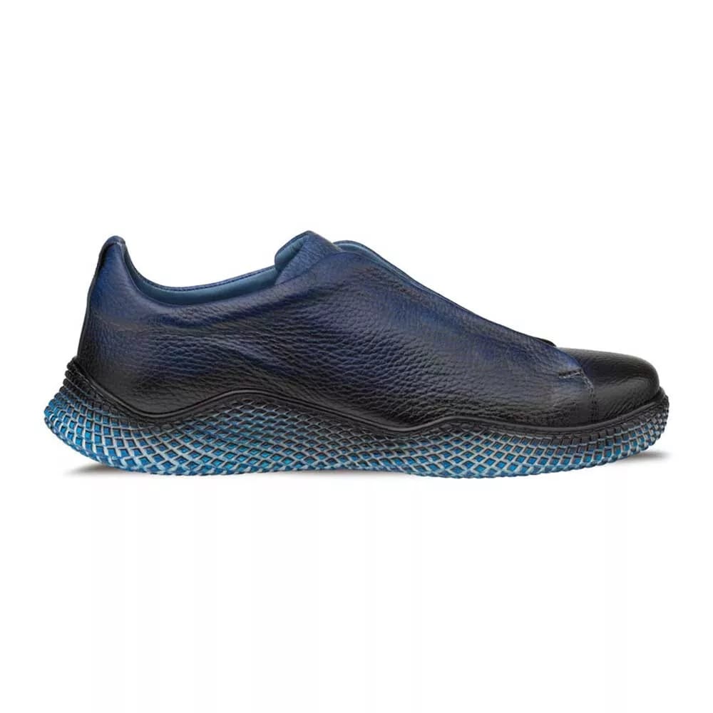 Mezlan Men's Leather Slip-On Sneakers, Blue Deer Skin Casual Shoes