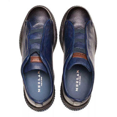 Mezlan Men's Leather Slip-On Sneakers, Blue Deer Skin Casual Shoes