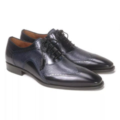 Mezlan Men's Leather Wingtip Oxfords, Blue Deer Skin Dress Shoes