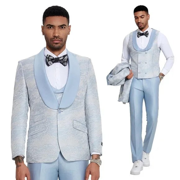 Tazzio Blue Double-Breasted Tuxedo Vest Set for Prom 2024