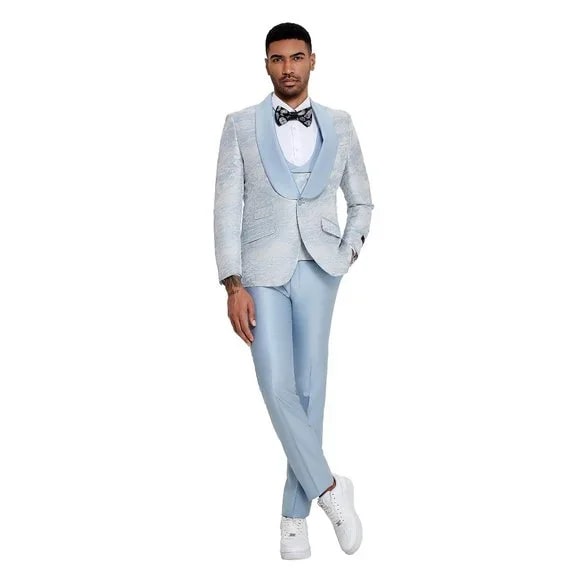 Tazzio Blue Double-Breasted Tuxedo Vest Set for Prom 2024