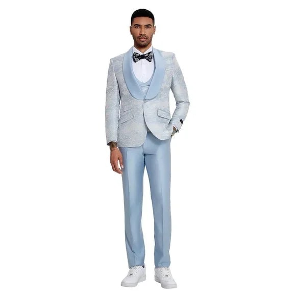 Tazzio Blue Double-Breasted Tuxedo Vest Set for Prom 2024