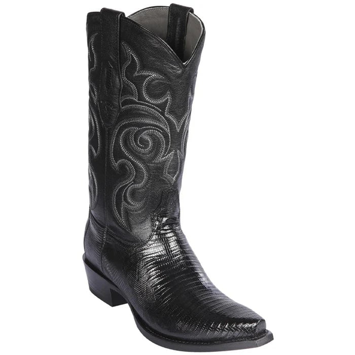 Men's Black Lizard J-Toe Cowboy Boots: Los Altos Western Dress Boots