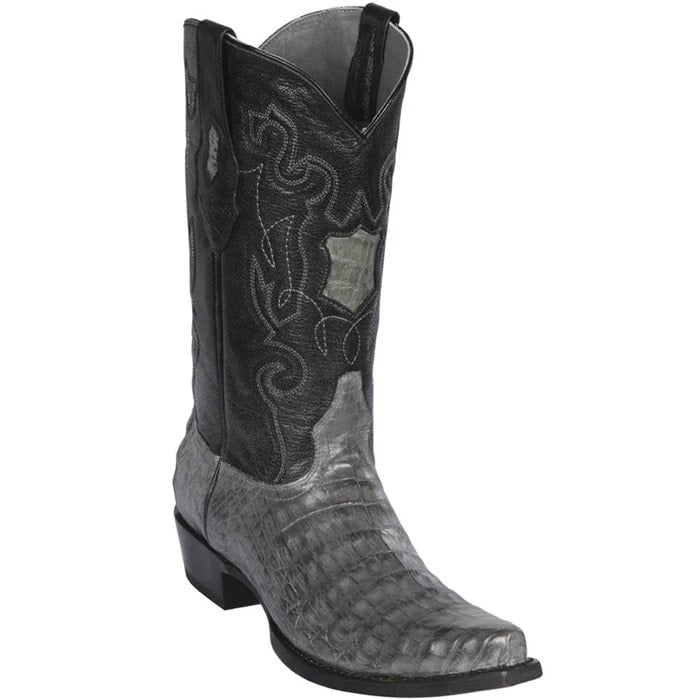 Men's Grey Caiman Cowboy Boots: Genuine Leather Western Dress Boots by Los Altos