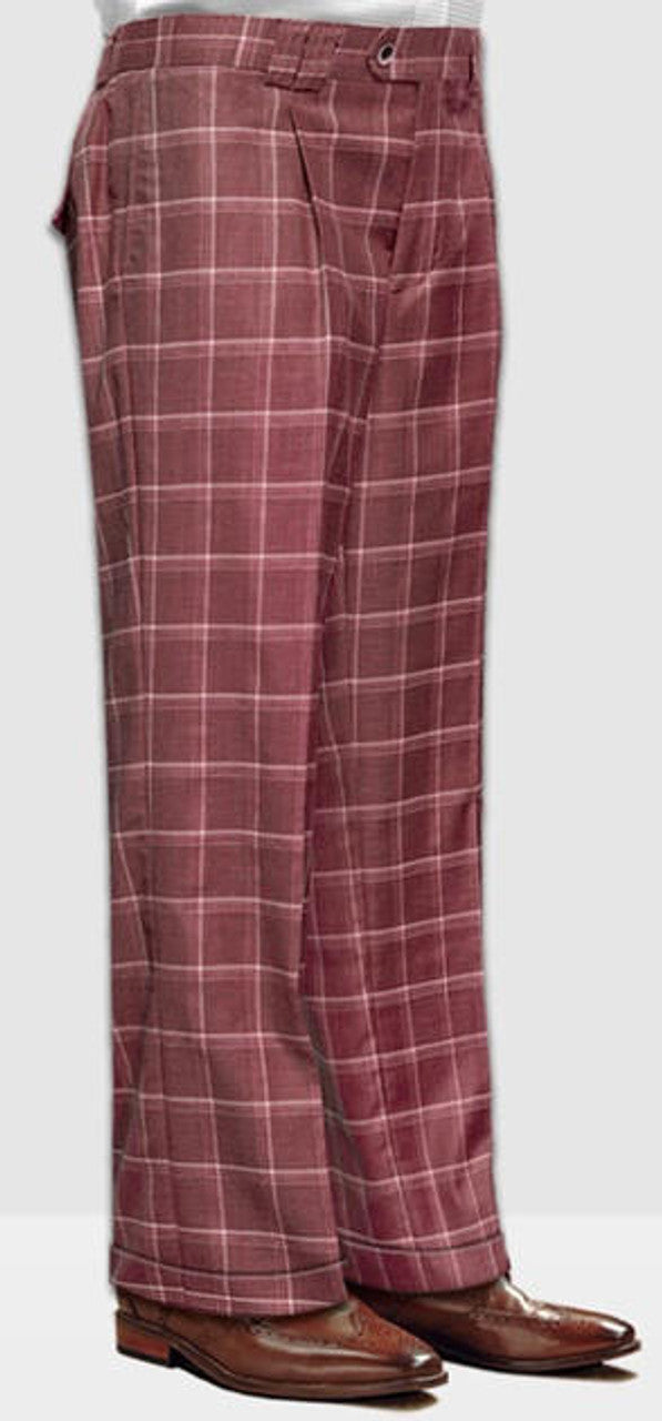 Men's Wide Leg Plaid Pants - Red Wool Trousers - Statement Tartan