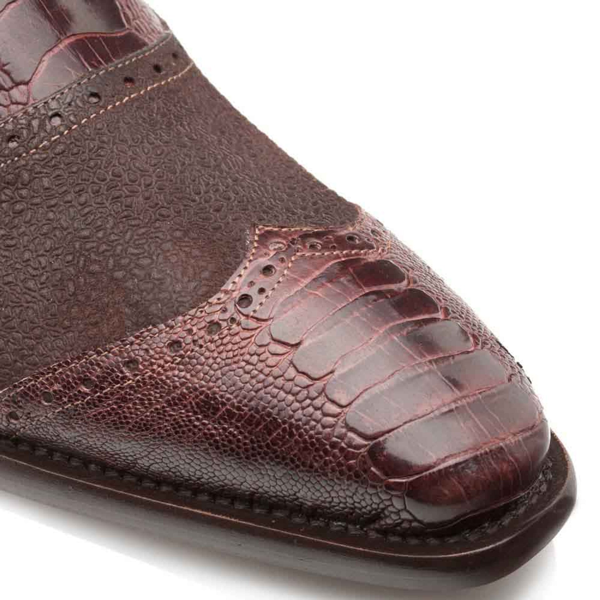 Men's Mezlan Slip-On Dress Shoes: Brown Ostrich & Suede Leather Loafers