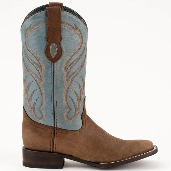 Men's Western Cowboy Boots - Ferrini Hunter Square Toe Leather Dress Boots - Brown