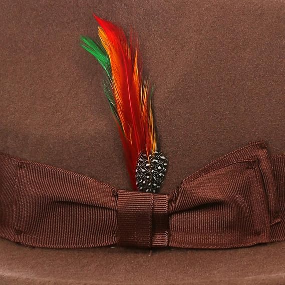 Men's Wool Fedora Hat - Crushable, Australian Wool Felt Fedora with Removable Feather - Brown Gangster Hat