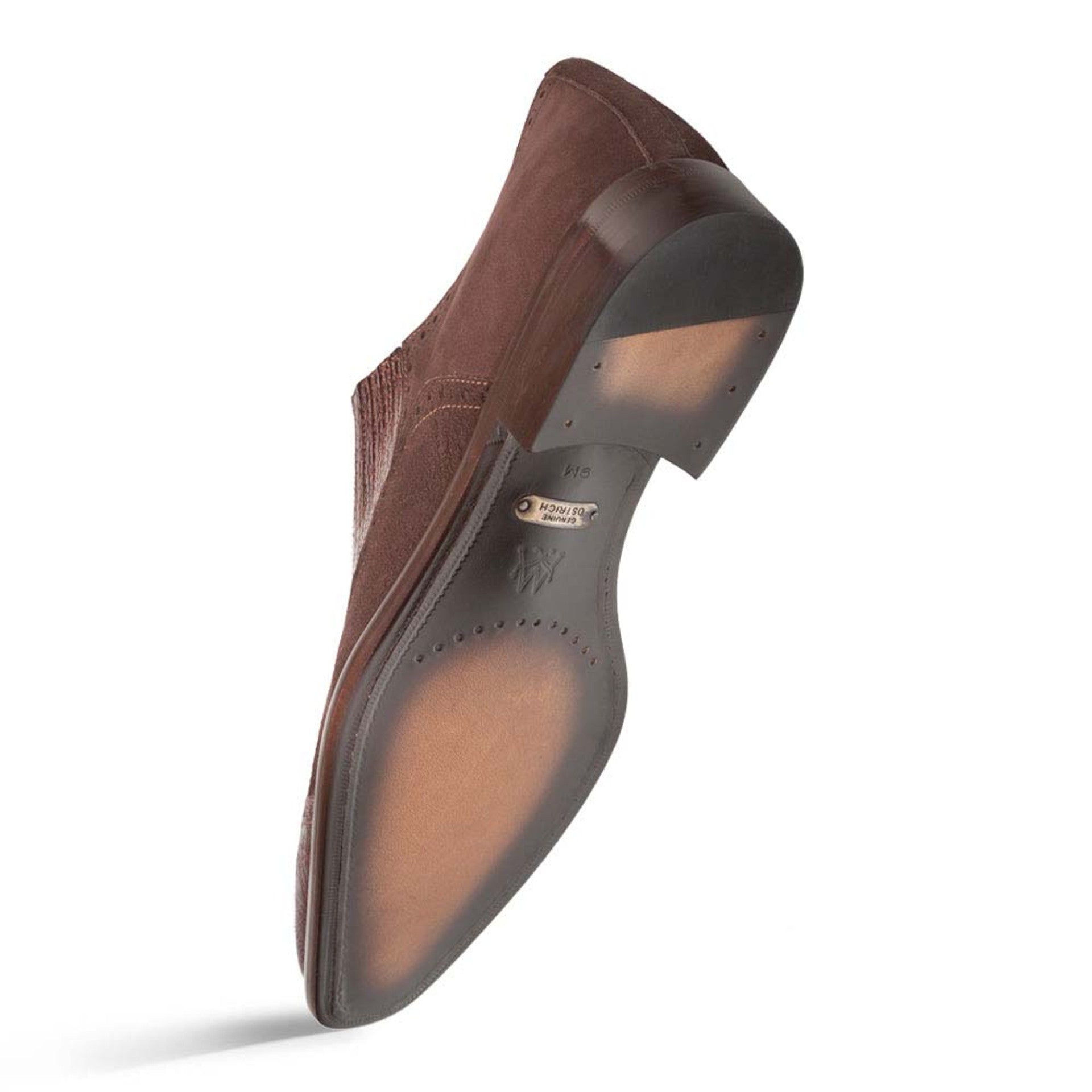 Men's Mezlan Slip-On Dress Shoes: Brown Ostrich & Suede Leather Loafers