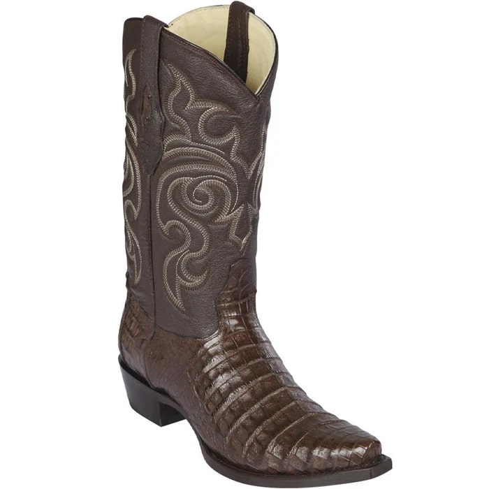 Men's Brown Caiman Belly Western Boots - Snip Toe Cowboy Dress Boots - Los Altos