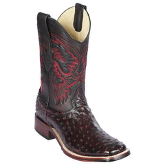 Men's Black Cherry Ostrich Square Toe Cowboy Boots - Los Altos Western Dress Boots