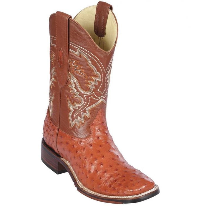 Men's Cognac Ostrich Square Toe Cowboy Boots - Los Altos Western Dress Boots