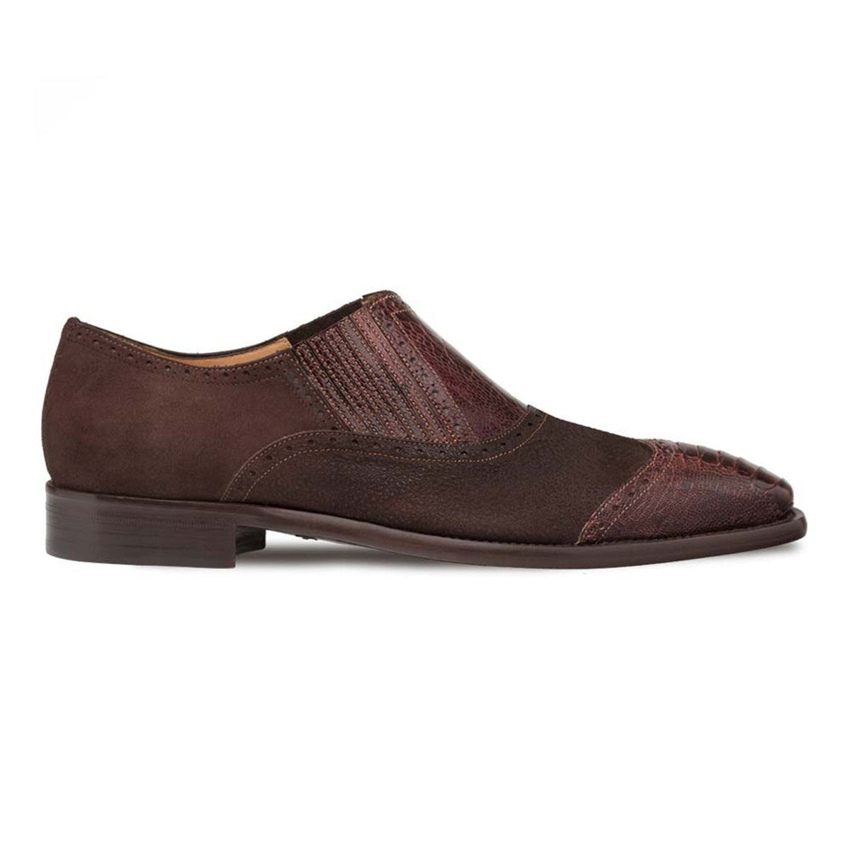 Men's Mezlan Slip-On Dress Shoes: Brown Ostrich & Suede Leather Loafers