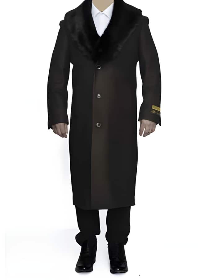 Men's Wool Winter Coat with Removable Fur Collar | Ankle-Length Topcoat | Sale