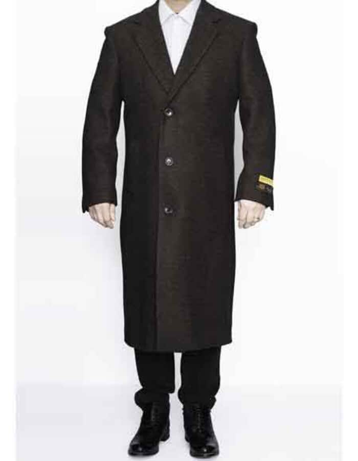 Men's Wool Dress Coat - Brown Ankle-Length Overcoat - Winter Sale