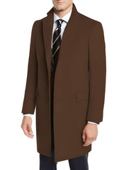 Big & Tall Men's Wool Peacoat - Brown, Four-Button Cuffs