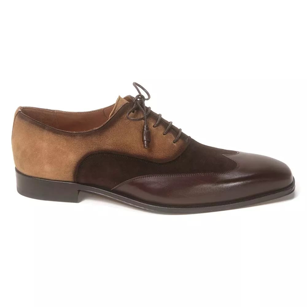 Mezlan Men's Suede Wingtip Oxfords - Brown/Cognac Leather Dress Shoes