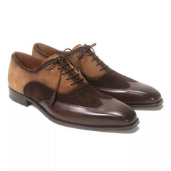 Mezlan Men's Suede Wingtip Oxfords - Brown/Cognac Leather Dress Shoes