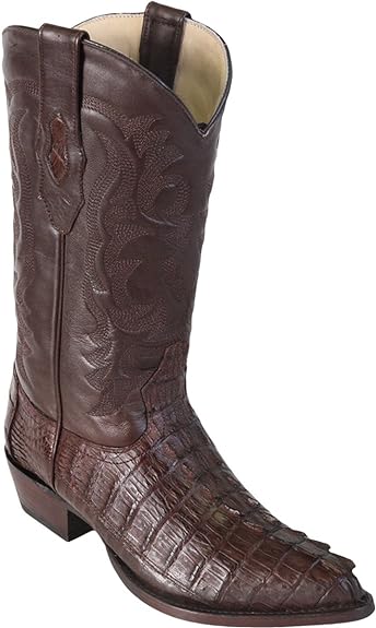 Men's Genuine Caiman Tail J-Toe Cowboy Boots - Western Brown Leather