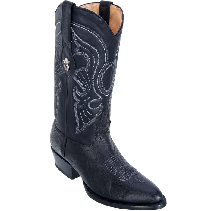 Men's Black Leather Cowboy Boots - Los Altos R-Toe Bull Shoulder Dress Boots - Affordable Western Boots