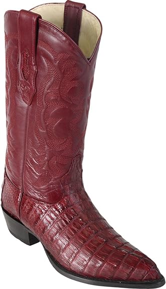 Men's Genuine Caiman Tail J-Toe Cowboy Boots - Western Brown Leather