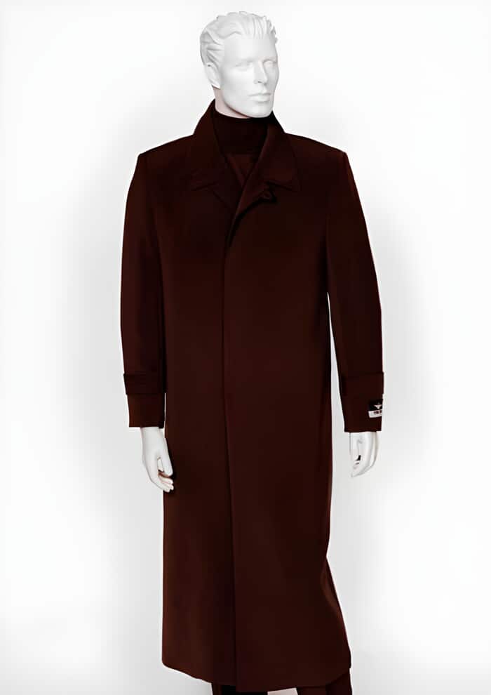 Men's Burgundy Trench Coat - Full Length, Water Resistant, Winter Maxi Coat