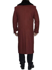 Women's Burgundy Wool Coat with Removable Faux Fur Collar | Long Winter Dress Coat